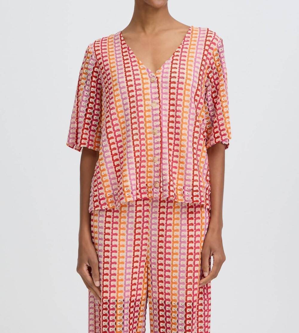 NEW AMELIA'S byprisca short sleeve blouse in raspberry pink multi